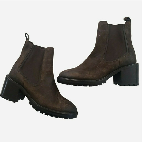 Thursday Boot Co Brown Suede Chunky Heel Chelsea Boots 5.5 Distressed Everyday - Picture 3 of 16